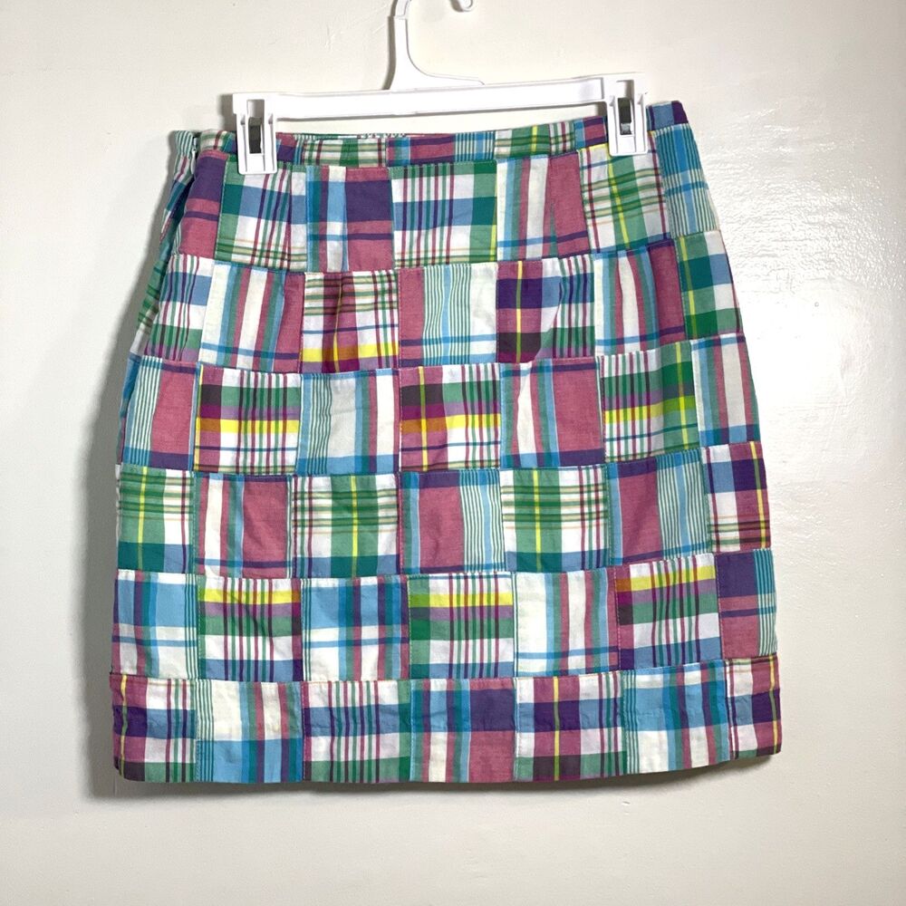TALBOTS Women's Multicolor Patchwork Plaid Skirt Size 4 Cotton Lined Preppy - Picture 2 of 7